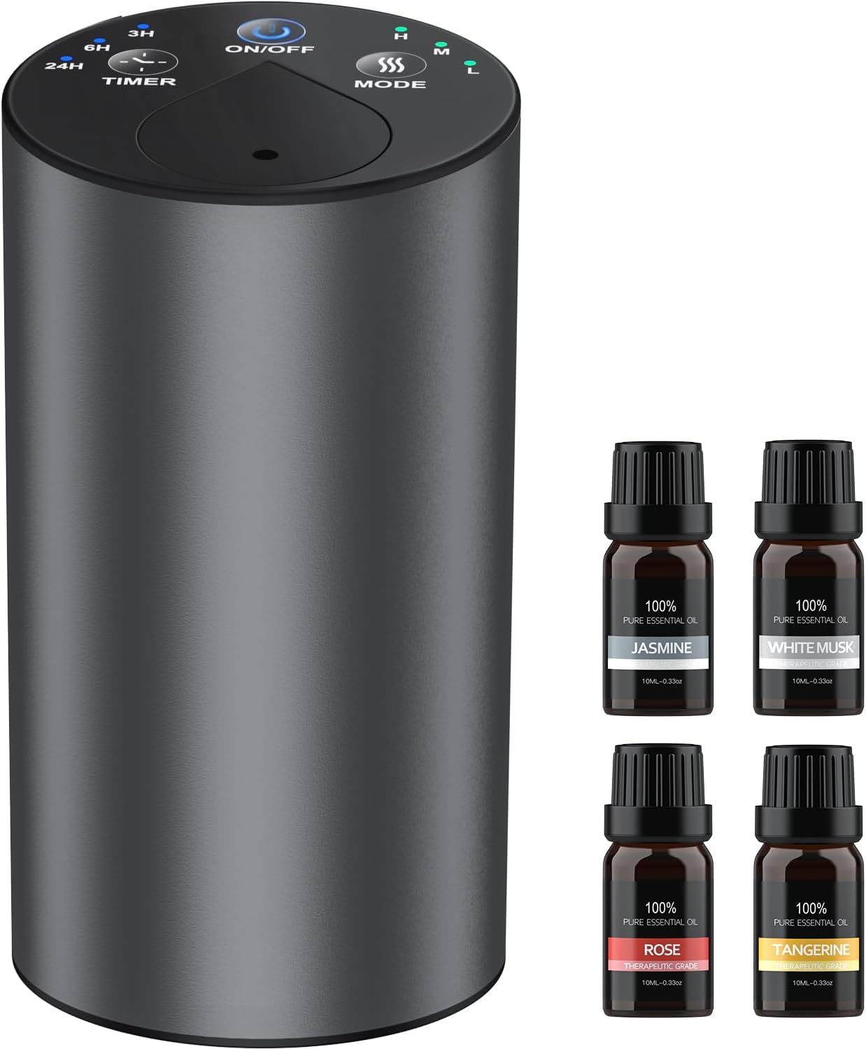 Amison 車用 ディフューザー 芳香剤 精油10mL X4本付 水なし自動噴霧式 アロマ ネブライザー 2400mAhバッテリ内蔵 充電式 静音 アロマディフューザー ミスト量調整 タイマー機能 ヨガ室・部屋・車載・店舗などに適用 (グレー)商品画像