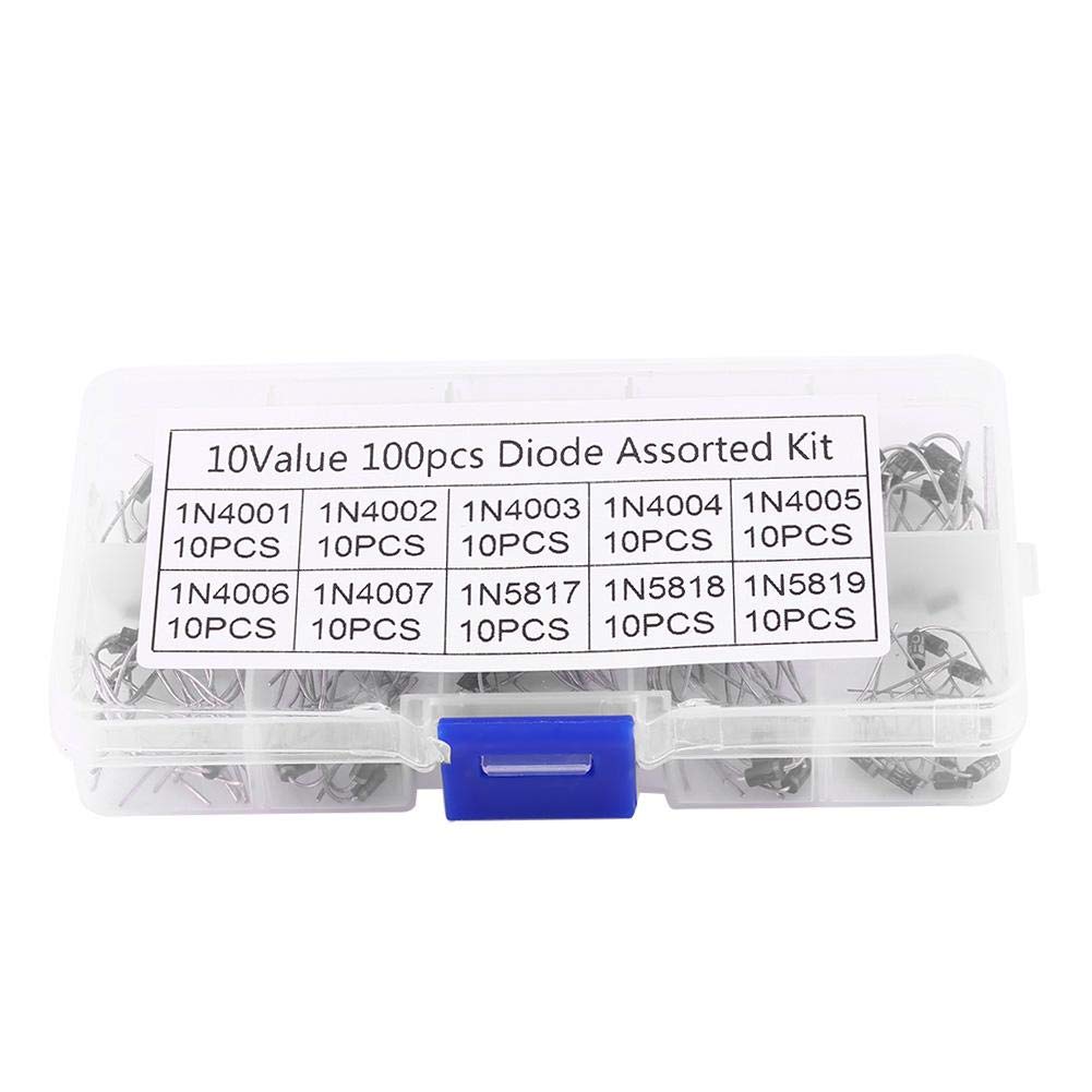10 Values100pcs Rectifier Diode Assortment Kit,1N4001~1N4007 1N5817~1N5819 Electronic Germanium Rectifier Diode With Box