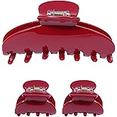 Ufgin Cherry Red Acetate Hair Claw Clips for Women 3.9 Inch Large French Banana Clip and 2 PCS Small No-Slip Claw Clips for Thick or Thin Hair（Red）