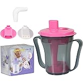 Ehucon Dysphagia Regulating Drinking Cup for Swallowing Problems,Provale Cup 5cc and 10cc for Elderly,Dysphagia Cup Adults with Handles (Gray Body and Pink Lid)