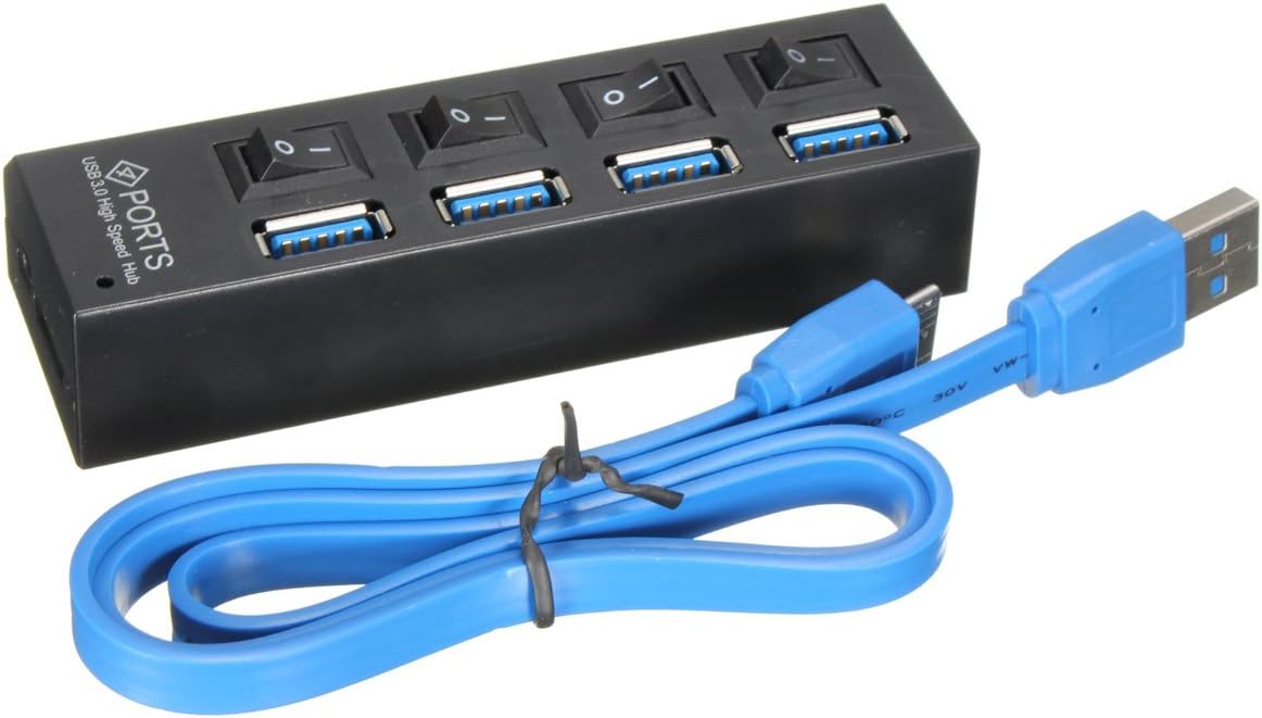 Amazon ELEGIANT USBハブ 超高速USB3.0対応 ケーブル直付け 個別スイッチ付 バスパワー 4ポートブラック