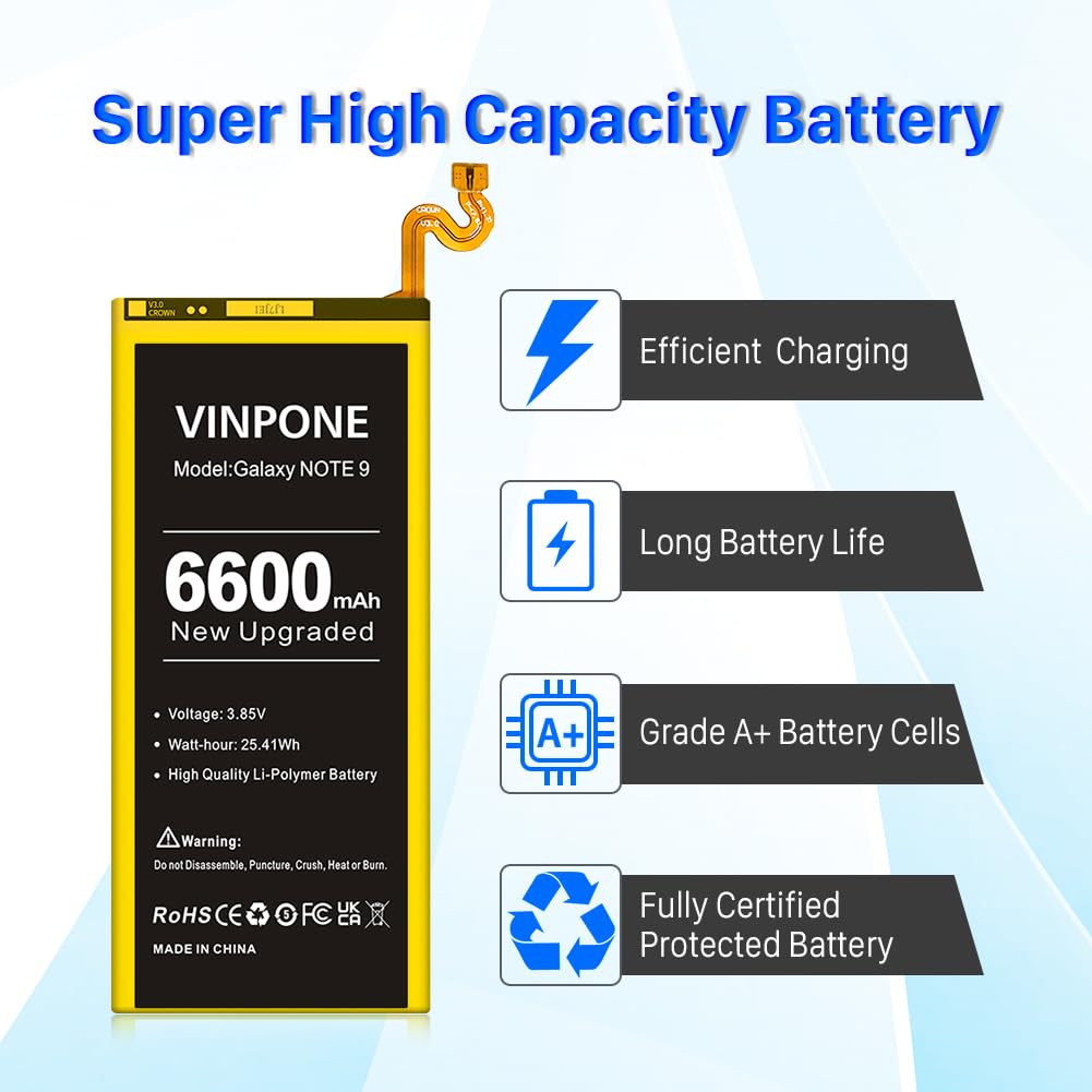 SHENMZ Galaxy Note 9 Battery,[Upgraded] 6600mAh Li-Polymer Replacement Battery for Samsung Galaxy Note 9 N9600 N960F BN965ABC EB-BN965ABU with Full Repair Tool Kit