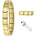 GEMOSA 9mm Italian Charm Bracelet Classic Starter 18+3 Links Size 6.5~8.3 in with Connector Tool Stainless Steel for Women Men Son Daughter GIFT Gold丨Silver