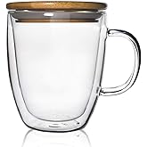 ZHMTang Glass Coffee Mug Double-walled Borosilicate Glass Cup for Hot or Iced Coffee, Milk, Tea (16 Oz Bamboo Lid)