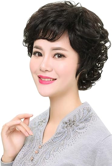 Amazon Co Jp Feibin かつら 女性用 中高年 母のウィッグ フルウィッグ 人毛100 ハハかつら ショート カール 医療用ウイッグ レディース おしゃれ パーマ ふんわり 通気性抜 手植え ダークブラウン ビューティー