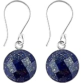 DEVMUKTI 925 Sterling Silver Lapis Lazuli Gemstone Earrings, Cabochon Dangle, Handmade Jewelry, September Birthstone Women Earring Gift