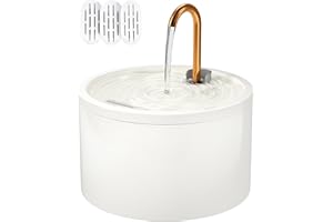 DOOOB Ceramic Cat Water Fountain, 2.1L/71oz Ceramic Cat Fountain, Automatic Ceramic Water Fountain for Cats, Pet Water Fountain with Ultra-Quiet Pump and 3 Filters & 3 Sponges (White)