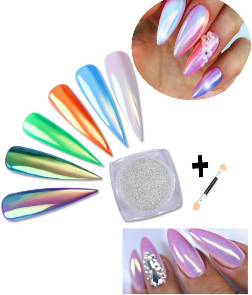 Aurora Neon 0.5g Nail Effect Pigment Powder Glitter Unicorn Rainbow Mermaid Pearl Nails Colour Changing Design