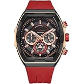 TEARTRACE Men's Watches with Silicone Strap Analog Quartz Waterproof Chronograph Luminous Tonneau Watches for Men, Big Face Sport Work Dress Unique Wrist Watch