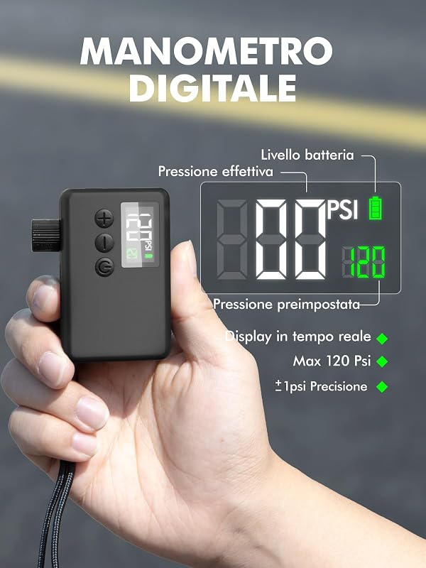 Mini Pompa Elettrica Bici, 120 Psi Compressore Aria Portatile