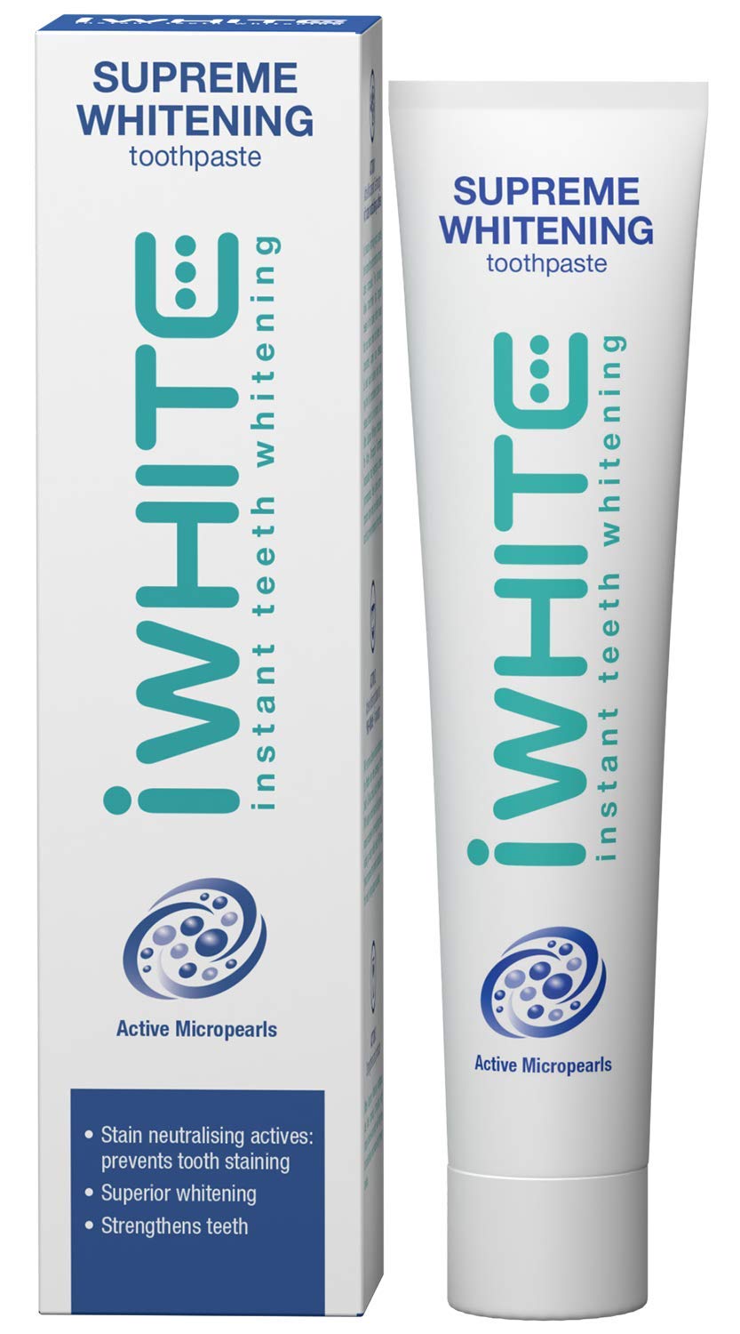 iWhite Supreme Whitening Toothpaste – Active Stain Removal with Micropearls – Strengthens Enamel, Freshens Breath & Protects Gums – 75ml