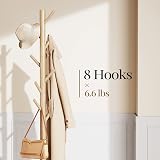 Pipishell Adjustable Wooden Coat Rack 4 Sections 8 Hooks Free Standing Tree view 2