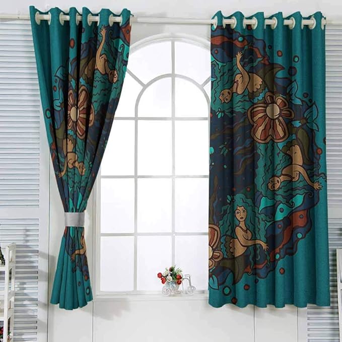 Cortinas decorativas para sala de estar Sirena Marina tema círculo de