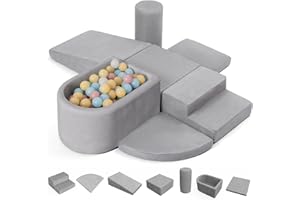 LITTLE DOVE 7-Piece Toddler Climbing Toys Indoor, Soft Foam Climbing Blocks with Ball Pit (Balls Not Included), Durable Climbing Toys for Toddlers 1-3, Climb and Crawl Play Set with Widended Velcro, Easy to Clean