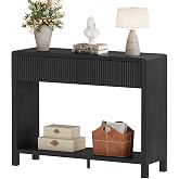 FATORRI Console Entryway Table, Modern Sofa Table with 2 Drawers for Living Room, 39.37 inch Narrow Wood Hallway Tables and Couch Tables Behind Sofa for Small Space (Black)