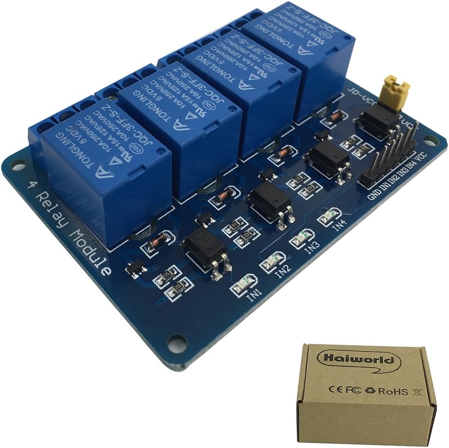 Haiworld 4 Channel DC 5V Relay Module for Arduino UNO R3 MEGA 2560 1280 DSP ARM PIC AVR STM32 Raspberry Pi
