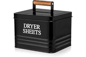 Calindiana Modern Farmhouse Metal Laundry Dryer Sheets Holder Fabric Softener Dispenser with Lid for Laundry Room Decor and Accessories and Space Saving Laundry Organization and Storage, Glossy Black