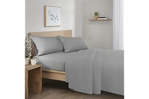 Comfort Spaces Cotton Flannel Breathable Warm Deep Pocket Sheets with Pillow Case Bedding, Full, Grey Solid 4 Piece