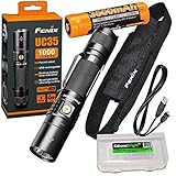 Fenix UC35 V2.0 2018 USB Rechargeable 1000 Lumen Cree XP-L HI V3 LED Flashlight with, 3500mAh rechargeable battery, USB charging cable and EdisonBright cable carry case bundle