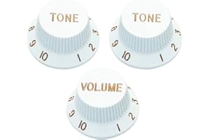 Metallor Speed Control Knobs 1 Volume 2 Tone Fits Metric Pots Knobs Compatible with Fender Strat Stratocaster Style Electric Guitar Parts. (White)