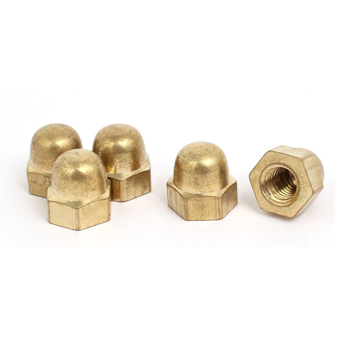 Sourcingmap 5pcs M10 Female Thread Nut DIN1587 Dome Cap Head Hex Brass Tone