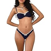 Y2k Bikini Sets for Women Tie Up Swimwear Top High Waist Triangle Bottoms Bathing Suit