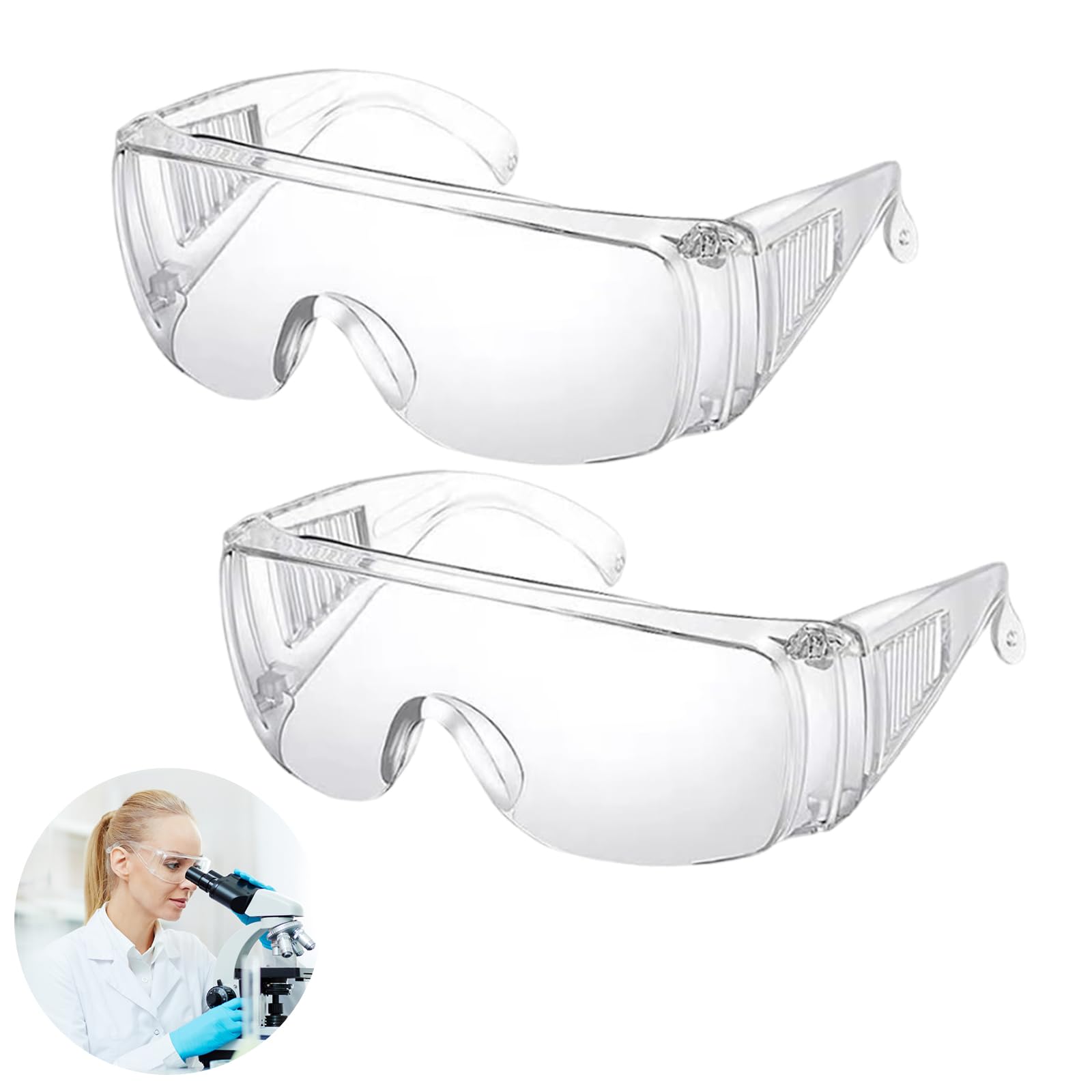 NVTEGR 2 Pcs Protective Glasses, Safety Glasses, Transparent Safety Goggles, Protective Goggles Anti Splash Anti Scratch And Dust Proof Suitable For Construction Outdoor Laboratory Chemistry Class