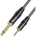 tisino 1/4 Mono to 1/8 Stereo Cable, 3.5mm TRS Stereo to 1/4 inch TS Mono Interconnect Cable (Mono to Stereo Adapter) - 3 fee