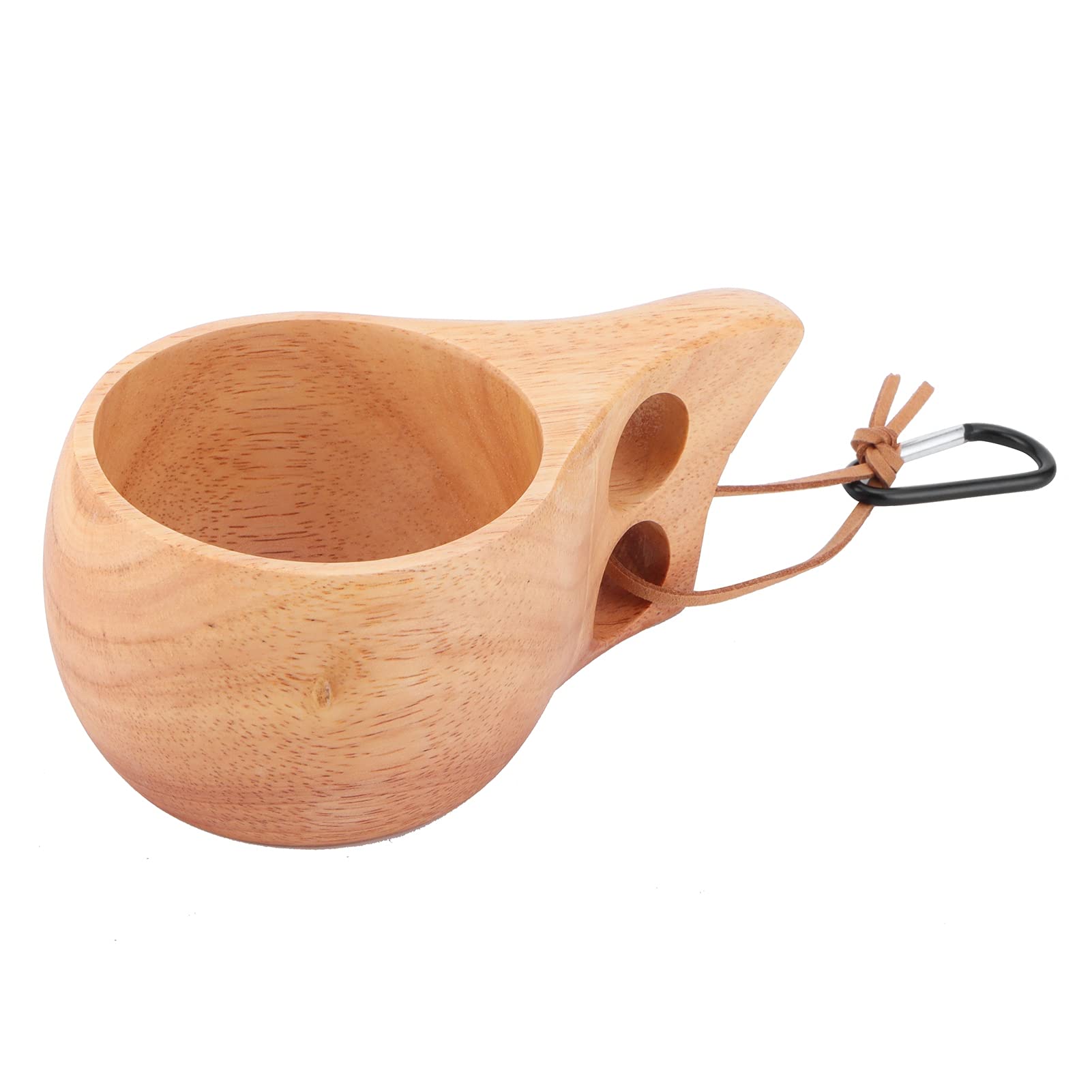 Fdit Wooden Cup, Portable Wood Camp Mug with Hanging Buckle for Home for Camping for Backpacking for Hiking for Outdoor(Plain Double Hole Cup, Blue)