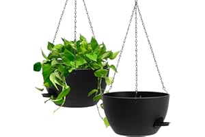 UOUZ 13 Inch 2 Pack Large Self Watering Hanging Planters for Indoor Outdoor Plants, Hanging Plant Pots with Removable 50 Oz Reservoir, Plastic Hanging Basket for Window Porch Garden Balcony, Black
