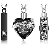 MTLEE 3 Pieces Cremation Urn Necklace for Ashes Vertical Bar Zircon, Heart Crystal Necklace Urn Stainless Steel Waterproof Memorial Pendant