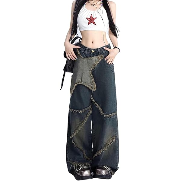 Y2k Pants Star Vintage Wide Leg Pants Women Jeans High Waist