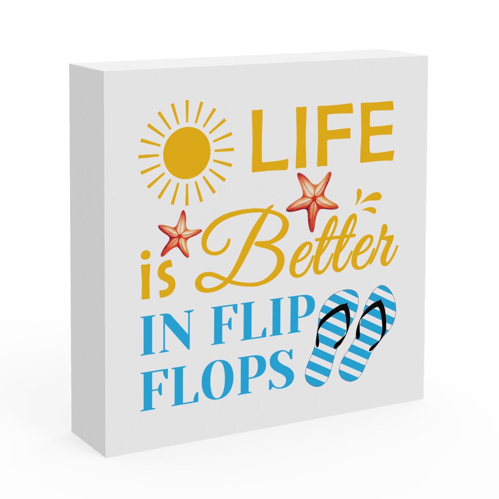 Summer Beach Decoration for Beach Lover Funny Beach Wooden Box Sign Desk Decor for Women Men Flip Flop Lover Home Office Shelf Table Decorations Beach Theme House Room Bedroom Decor