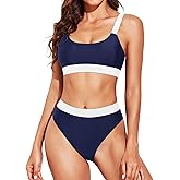 Tempt Me Women Two Piece High Waisted Bikini Swimsuits with Bottoms Teen Scoop Neck Sport Bathing Suits