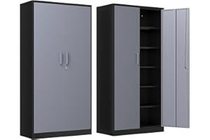 AFAIF Metal Storage Cabinet with Lock,71" Garage Cabinet with 2 Doors and 4 Adjustable Shelves, Steel Locking Cabinets Tall Tool Storage Cabinet, Lockable File Cabinet for Home Office, Pantry