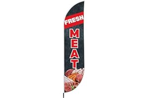 BABY CUDDLE BOX Fresh Meat Sign feather flag for Outdoor by BCB Print | 11 FEET Long Polyester Outdoor Banner Flag Pole Mount for Easy Hang | HD Print Swooper Flags to Advertise | Made in USA