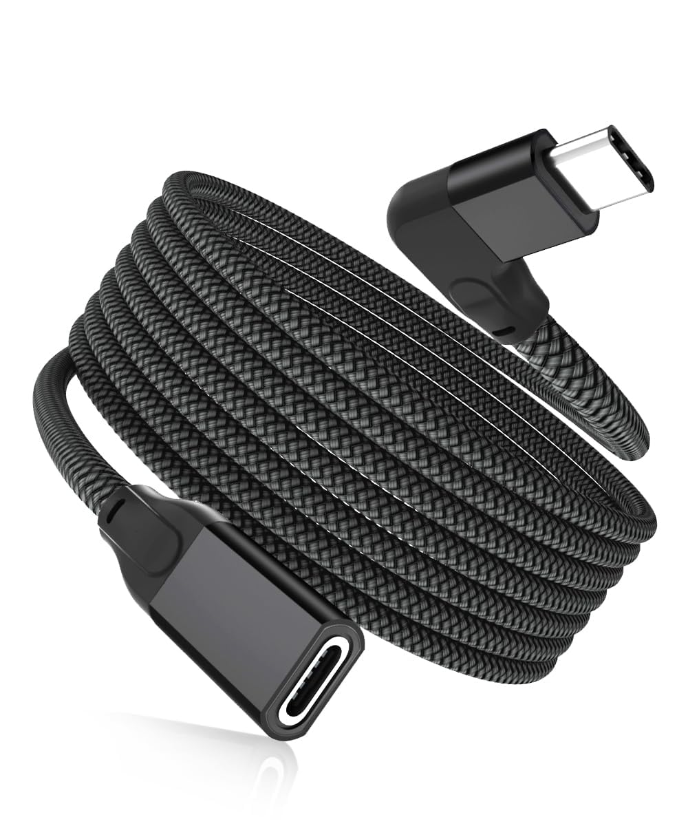 RUXELY Right Angle USB C Extension Cable 2M,90 Degree Type C 3.1 3.2 Gen2 10Gbps Female to Male Extender Cord,4K 60Hz L-Shaped USBC Thunderbolt 3 for MagSafe Charger,Mac,iPhone 17e,iPad Mini 7 6,Tab