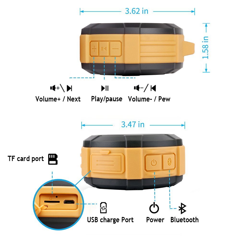 Bluetooth Shower Speaker Hcman Wireless Stereo Outdoor Waterproof Portable Speaker with Micro SD Card Slot,Built-In Mic,5W Driver, Suction Cup,Hands-Free Speakerphone
