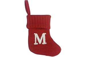 UASWGUDFS 7 Inch Mini Monogram Stocking Red Christmas Initial Letter Cable Knit Stockings with Cuffs Cute Xams Alphabet Decorations for Home Family Fireplace Hanging Gifts DIY Decor (M)