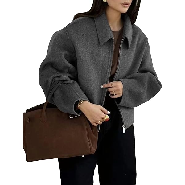 Amazon.com: Wyeysyt Wool Coats for Women Lapel Zip Up Copped