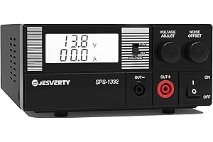 Universal Compact Bench Power Supply- 30 Amp Regulated Home Lab Benchtop AC-to-DC Converter 13.8 Volt/9-15Volt, Cooling Fan, Screw Type Terminals - Jesverty SPS-1332
