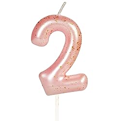 Hongplus Pink Gold Number 2 Candles, 2nd Birthday