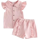 Kavousa Toddler Baby Girl Summer Clothes Ruffle Short Sleeve Shirt Top Bloomers Short Set 2 Piece Cute Baby Girl Outfit