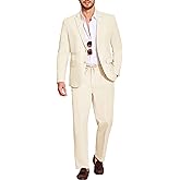 COOFANDY Men's 2 Piece Linen Suits Set Regular Fit Casual Lightweight Blazer Jacket and Pants