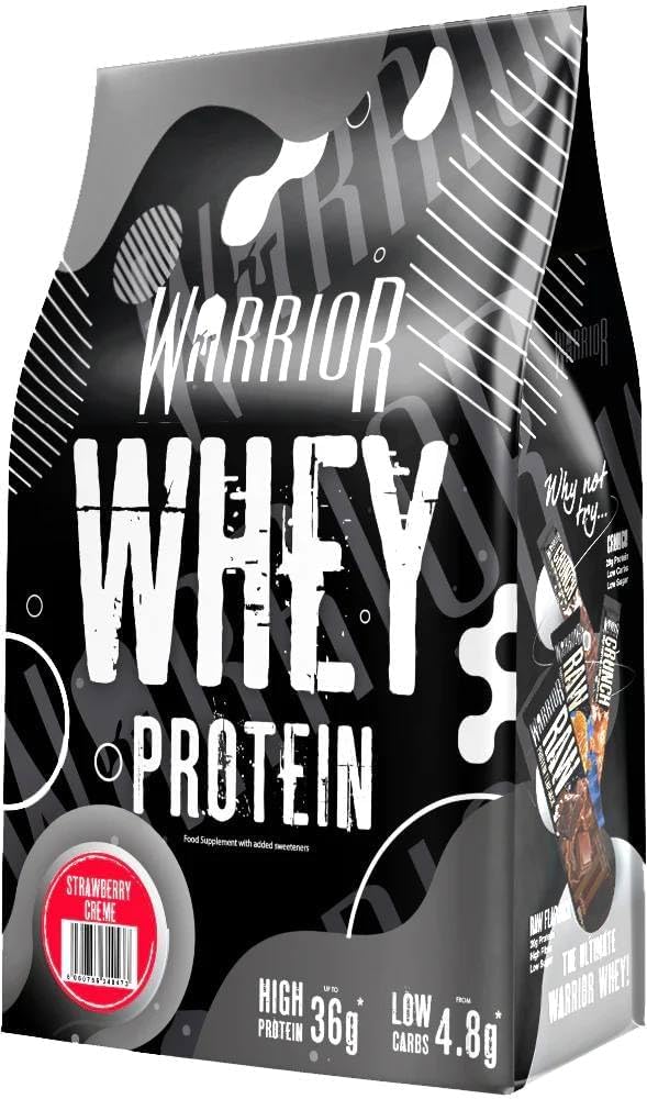 Warrior Whey Protein Powder | High Protein Shake up to 36g for Muscle Growth, Recovery & Lean Muscle | Low Carb, Low Fat, Low Sugar | Gym & Fitness Protein Supplement | Strawberry 1kg