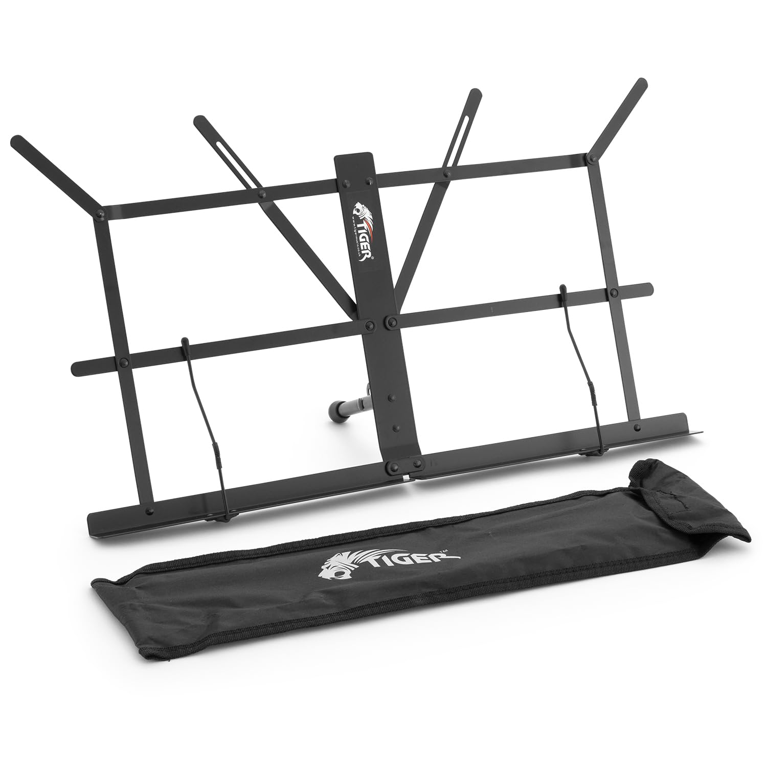 TIGER MUS25-BK Desktop Sheet Music Stand - Collapsible Tabletop Music Stand with Carry Bag - Black