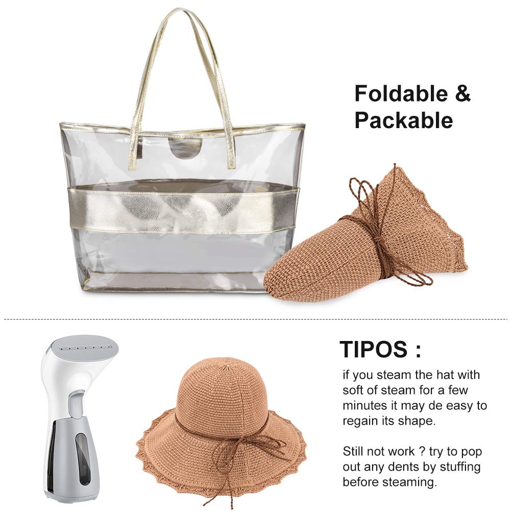 VBIGER Capeline de Paille Femme Chapeau de Soleil Pliable à Bord Large Fille Casquette Visière Anti-UV pour Plage Voyage Vacances