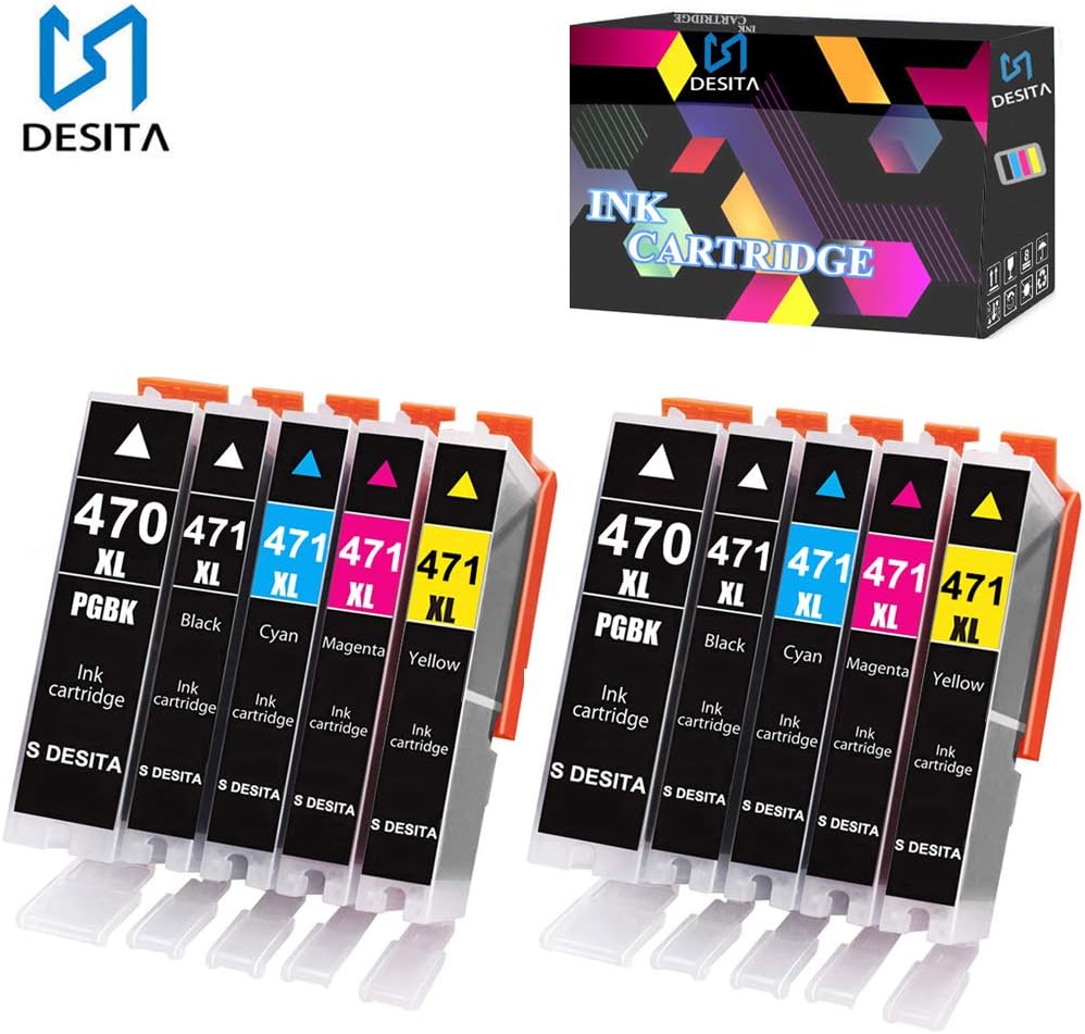 S DESITA 470 471 Ink Cartridges Replacement for Canon PGI-470XL CLI-471XL Compatible with PIXMA MG5740 MG6840 MG7740 Printer Ink Photosmart (BK/BK/C/M/Y) 10 Pack