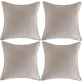 Fancy Homi 4 Packs Taupe Decorative Throw Pillow Covers 18x18 inch, Super Soft Faux Suede Decor Square Pillow Covers 45x45 cm, Solid Cushion Cover for Couch Living Room Sofa Bedroom