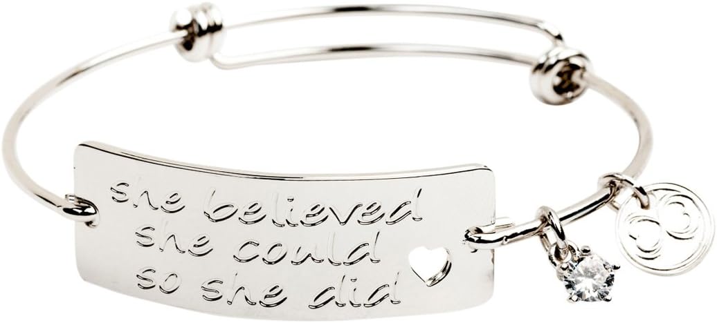 Baubelle Expandable Inspirational Stackable Charm Bracelet “She Believed She Could So She Did"